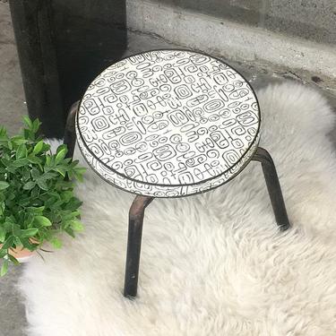 Vintage Ottoman Retro 1960s Mid Century Modern + Round + Black and White + Vinyl Top + Metal Legs + Footstool + Home Decor and Seating 