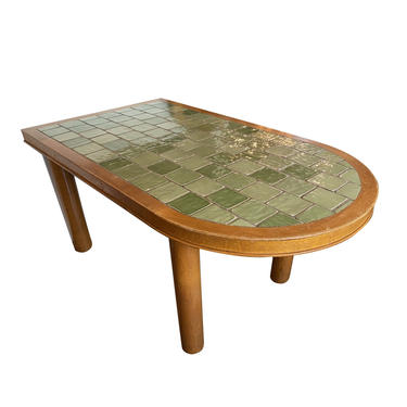 Oak and Green Ceramic Tile Dining Table, France 1940-50’s
