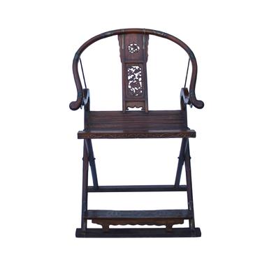 Chinese Elm Wood Horseshoes Curved Back Folding Armchair cs5369S
