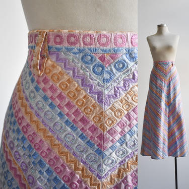 1970s Brocade Pastel A Line Maxi Skirt 