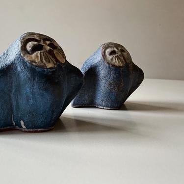 Stunning Brutalist Sculptural Owl Couple Danish Modernist Cute Vintage Mid Century Pottery Signed 