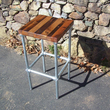 FREE SHIPPING - Brew Pub Industrial Pipe Bar Stools with Reclaimed Wood Seat - Great for restaurants, bars and cafes! 