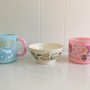 Vintage Sanrio Mugs Bowl My Melody Cinnamoroll Plastic 1976 1970s Kids Baby Made in Japan Hello Kitty Dishes 
