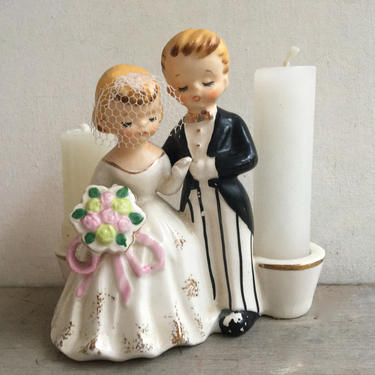 1958 Holt Howard Bride And Groom Candle Holder, Wedding Couple Figurine 