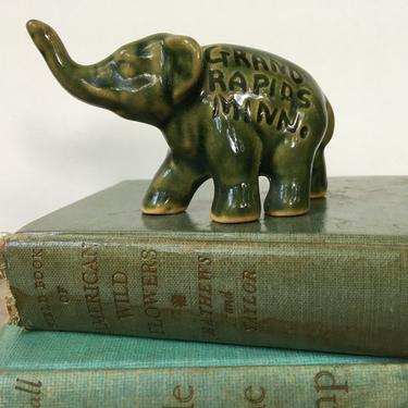 Antique Grand Rapids Minnesota Elephant Souvenir, Ceramic Green Elephant, Elephant Lovers 