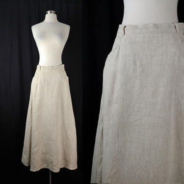 Vintage Seventies Bagatelle Long A-Line Linen Skirt - 70s Small Oat Natural Linen Maxi Skirt - 1970s Small Skirt 