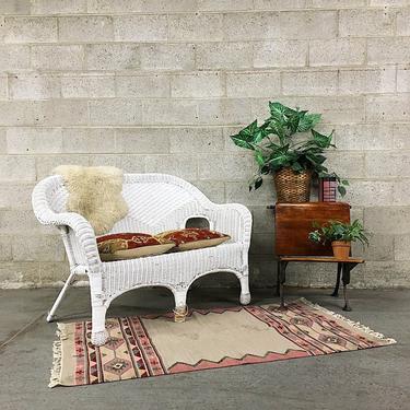 LOCAL PICKUP ONLY Vintage Wicker Loveseat Retro 1970's White Couch with Woven Details Indoor Outdoor Furniture 