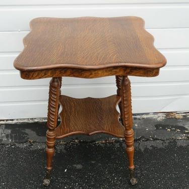 Victorian Solid Tiger Oak Glass Ball and claw Feet 1900s Side End Table 2155