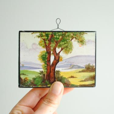 Vintage Small Hand Painted Italian Landscape on a Ceramic Tile, Faenza Italy S. Ceramiche Painting on Ceramic 