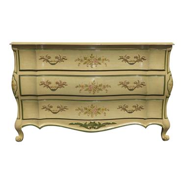 French Provincial Bombay Bombe Hand Painted Ornate Three Drawer Chest by White Furniture Company 
