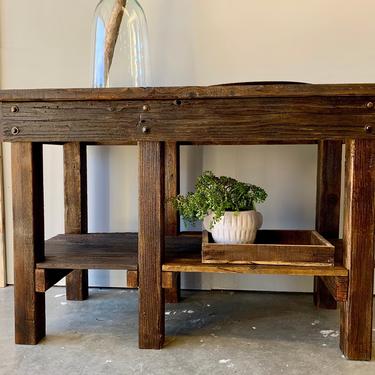 Reclaimed Wood Workbench | Rustic Kitchen Island | Rustic Bar | Antique | Vintage | Entryway Table | Bar Height Table | Planked Table | Farm 