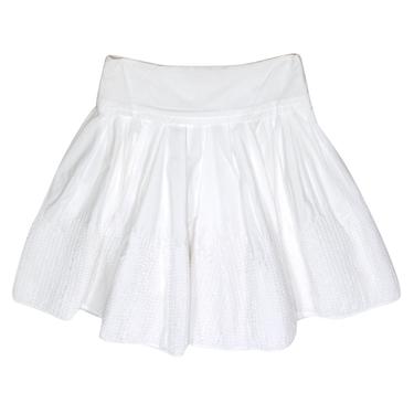 Ted Baker - White Cotton Stitched Pleated Circle Skirt Sz 8