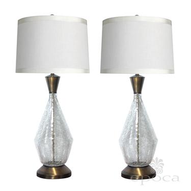 a shimmering pair of Paul Hanson 1960's clear crackle glass lamps