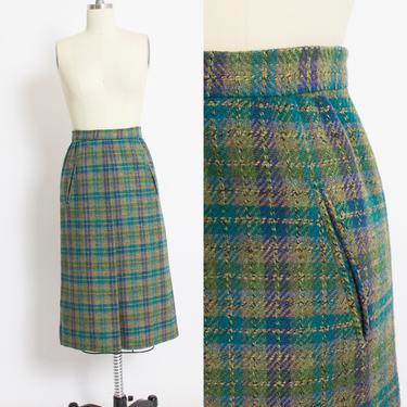 1960s Pencil Skirt Wool Plaid High Waist XS 