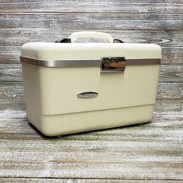 Vintage Forecast Train Case + Accessories + KEY, White Sears Luggage, Mid Century Modern Suitcase, Overnight Travel Case, Vintage Luggage 