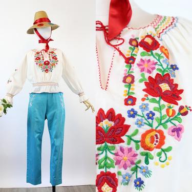 1970s does 1930s Hungarian embroidered PEASANT blouse medium | new spring 