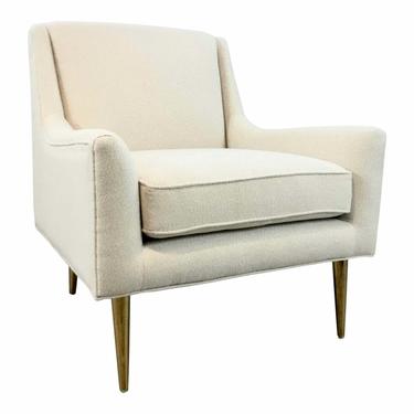 Worlds Away Modern White and Brass Wrenn Lounge Chair