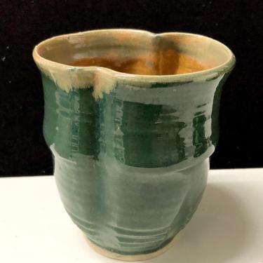 Interesting Green Studio Pottery Vase Signed Thais AK 95 