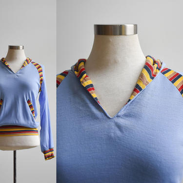 Blue Striped 70s Hooded Pullover 