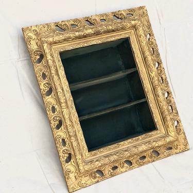 Large Ornate Gold Frame Antique Gold Frame Victorian Turquoise Blue Velvet Curio Shelf Frame Shelf Gold Gilt Frame Gilded Wood Baroque Frame 