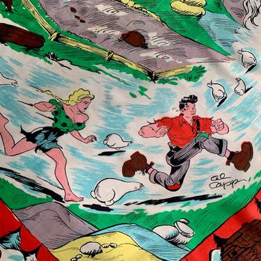 RARE.. Vintage Li'l Abner Scarf - All Silk - Dog Patch - Novelty Print Scarf - Awesome Images - 32 Inches x 35 Inches 
