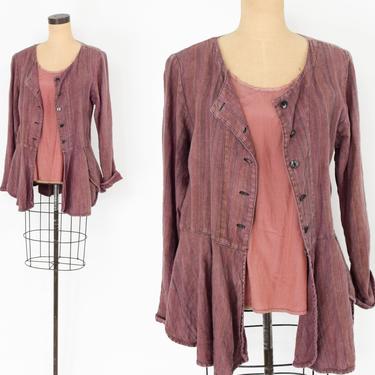 1990s Rose Linen Jacket | 90s Rose Linen Sleeveless Blouse | Cynthia Ashby | Medium 