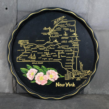 New York Souvenir Tin Tray - New York Map Souvenir - Vintage Black Souvenir Tray from New York | FREE SHIPPING 