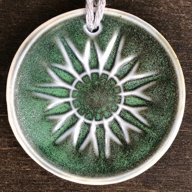 Modern Ceramic Ornament, Ceramic Wall Hanging, Satin Speckled Green 