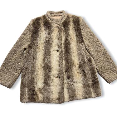 Vintage 1970s Faux Fur and Wool BOHO Coat ~ size 8 ~ Car Coat / Swing / Overcoat ~ Dubroswky & Joseph ~ Mod 