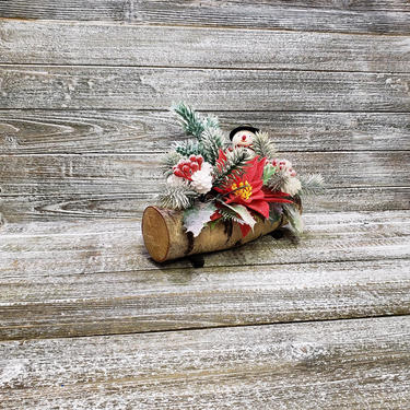 Vintage Flocked Frosty Snowman Centerpiece, 1960's Christmas Decoration, Yule Log Dinner Table Decor, Poinsettia, Holly, Vintage Holiday 