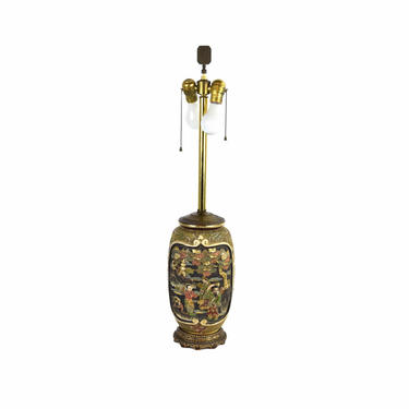 Antique Japanese Satsuma Bas-Relief Immortals Vase Table Lamp 