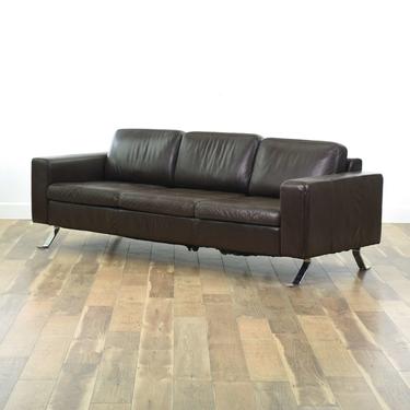 Contemporary Chocolate Brown Leather Sofa 