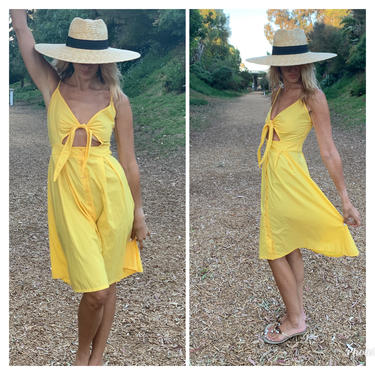 70s 80s Yellow Sundress summer dress peek a boo S-M 