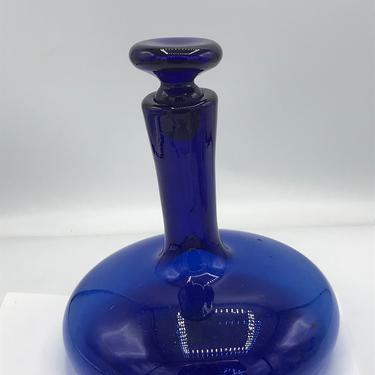 Vintage Art Glass Cobalt Blue Glass Ships Decanter, or Carafe with Stopper Blown Glass -10&amp;quot; X 8&amp;quot; 