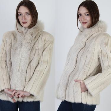 80s Pink Champagne Mink Fur Jacket / Plush White Arctic Fox Cropped Coat / Womens Luxurious Ivory Blonde Suede Corded Coat 