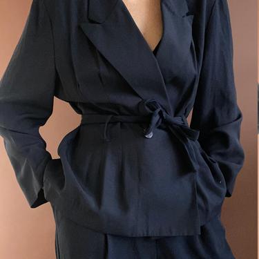 vintage navy pant suit / jacket and high rise trouser set 