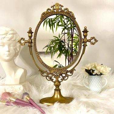 Vintage Brass Vanity Table Mirror 