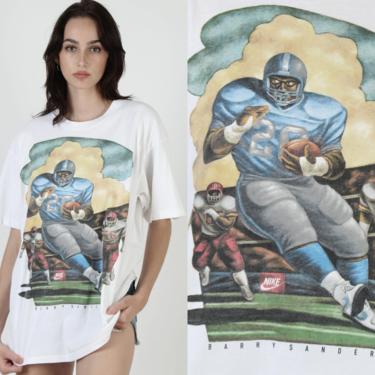 Vintage Nike Barry Sanders Shirt / Heather Grey Label Football Tee / Detroit Lions NFL Cartoon T Shirt / Mens Big Logo Graphic Large L 