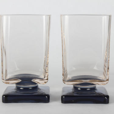 Vintage Blue/Gray Squared Wine Glassware, Vintage Glassware, Water Goblets, Wine Glassware, Blue Glassware, Glassware, Set of 4 