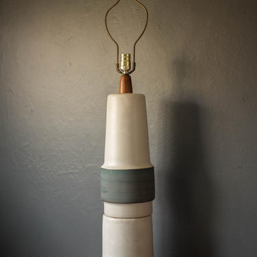 Mid Century Double Stacked Stoneware Pottery Lamp by Martz 