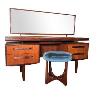 Mid Century G Plan Fresco Teak Desk/Vanity with Mirror and Stool 