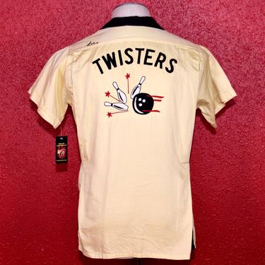 1950s Yellow And Black Two Tone Twisters Bowling Shirt Chainstitch 