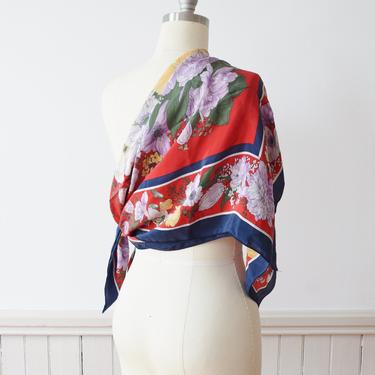 Vintage Large “Auspicious  Bouquet” Silk Scarf by Tidi 