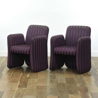 Pair Of Art Deco Purple Stripe Armchairs