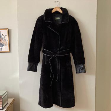 Vintage 70s Genuine Black Fur Long Coat Women’s Size Small 