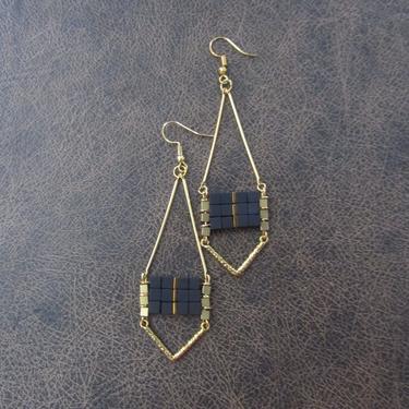 Geometric earrings, black and gold minimalist earrings, mid century modern earrings, Brutalist earrings, unique Art Deco earrings 2 