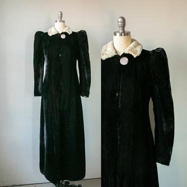 1930s Duster Coat Black Velvet Full Length S 