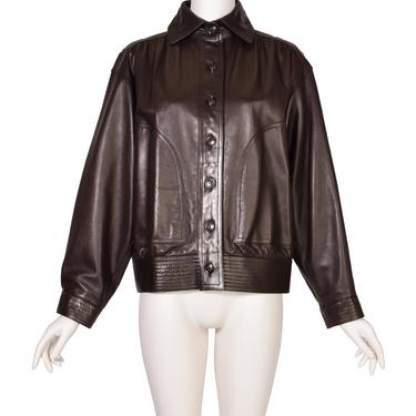 Yves Saint Laurent Vintage AW 1978 Chocolate Brown Lambskin Leather Bomber Style Jacket