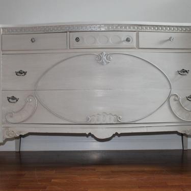 SOLD***Vintage French Off White/Grey Large Dresser/Baby Changing Table 