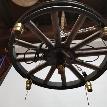 Vintage Wood Wheel 5 Bulb Hanging Light (23.25" diameter)